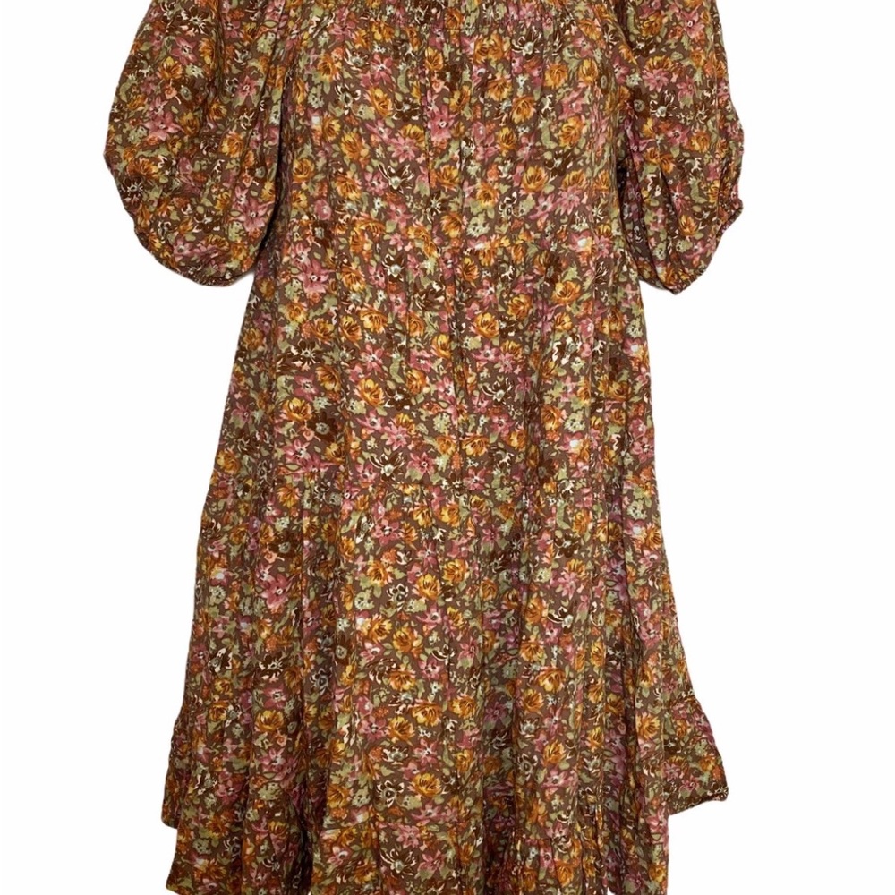 Wild Fable Brown Floral Short Puff Sleeve Boho Hippie Babydoll Dress. Small - Picture 3 of 15